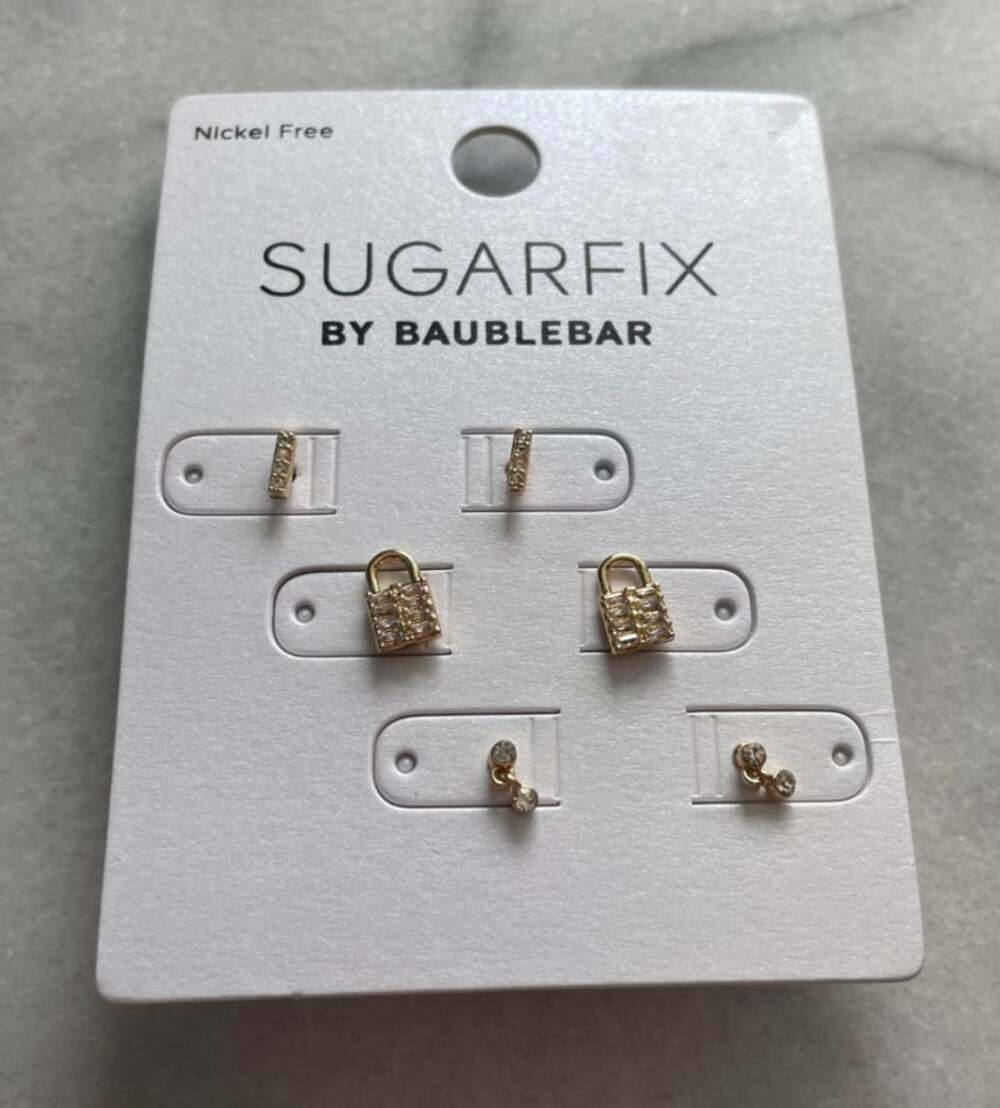 Sugarfix BaubleBar Micro Lock Bar Earrings Pack Gold Tone Statement Lightweight
